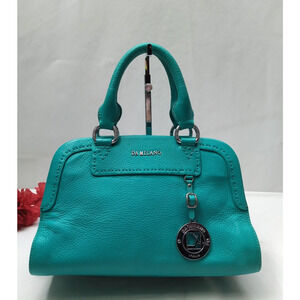 Da Milano Teal Green Leather Double Handles Zipper Satchel Bag